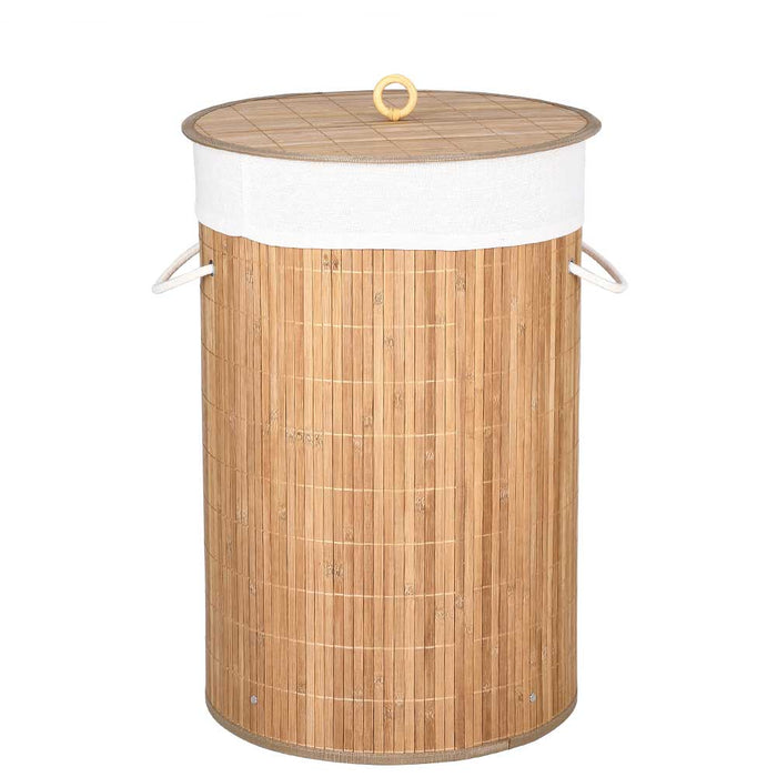 Cesto Biancheria Sporca Pieghevole in Bambu e Tessuto Portabiancheria con Manici