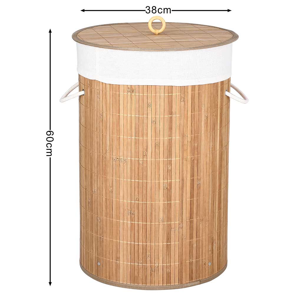 Cesto Biancheria Sporca Pieghevole in Bambu e Tessuto Portabiancheria con Manici