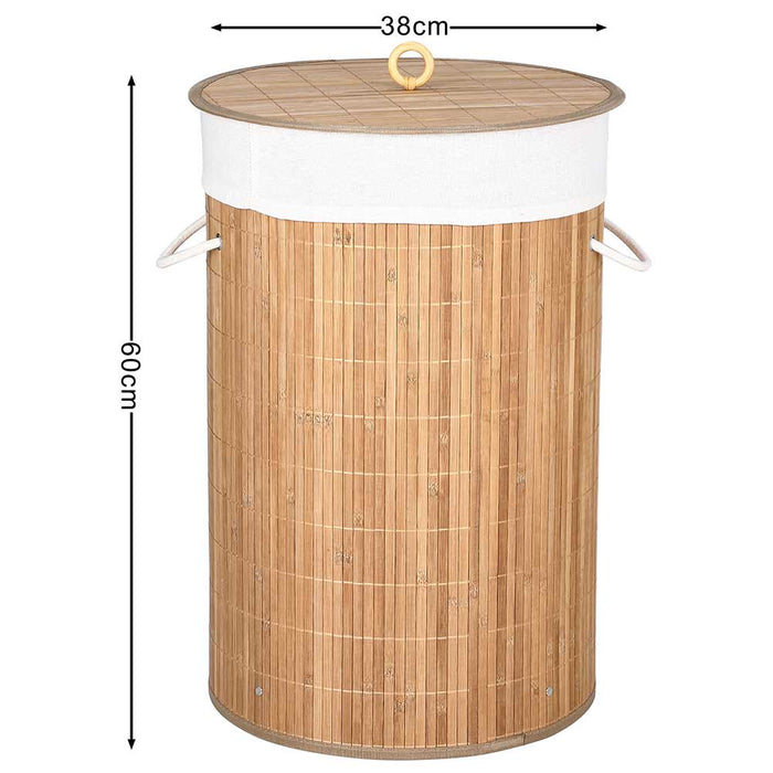 Cesto Biancheria Sporca Pieghevole in Bambu e Tessuto Portabiancheria con Manici