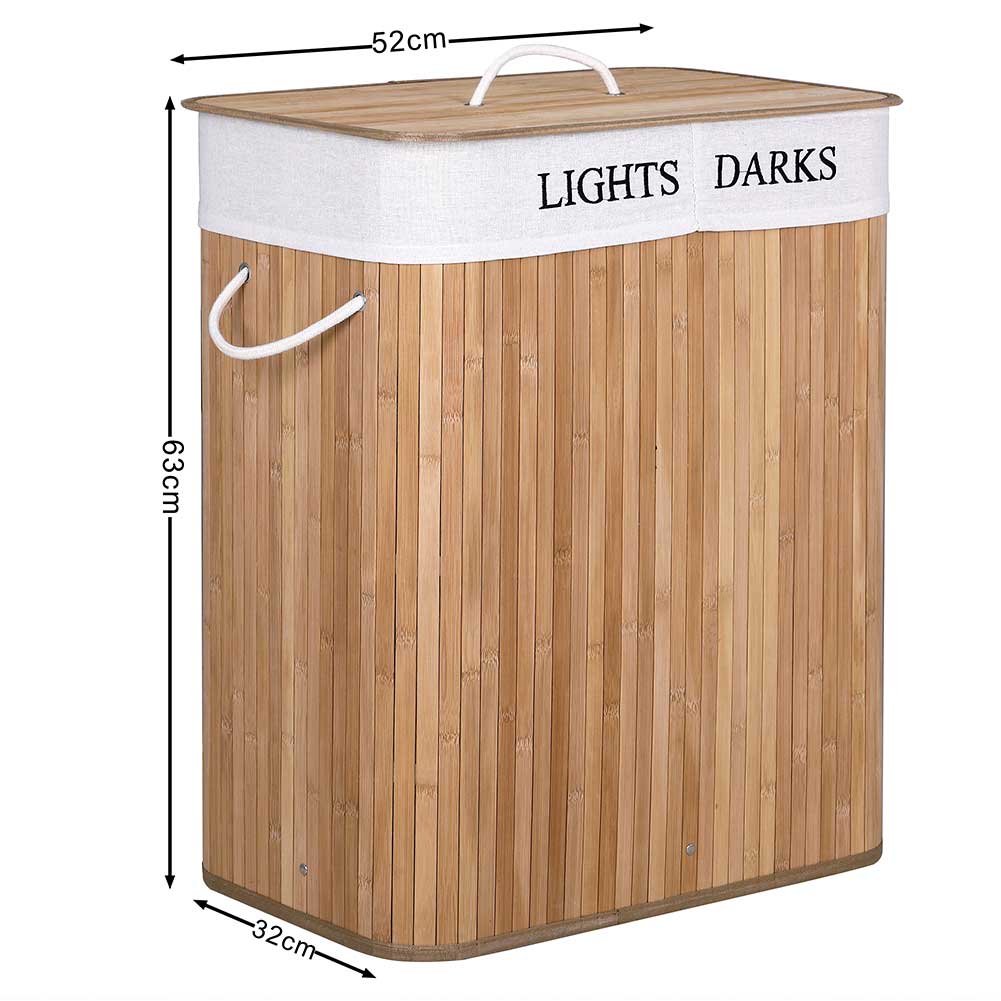 Cesto Biancheria Sporca 2 Scomparti Portabiancheria Pieghevole in Bambu Tessuto