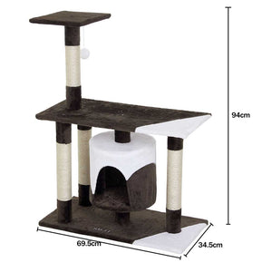 Albero Tiragraffi per Gatti Parco Giochi Cuccia Graffiatoio gatto 94cm Marrone