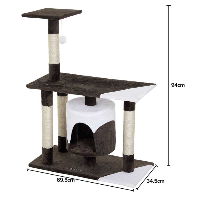 Albero Tiragraffi per Gatti Parco Giochi Cuccia Graffiatoio gatto 94cm Marrone