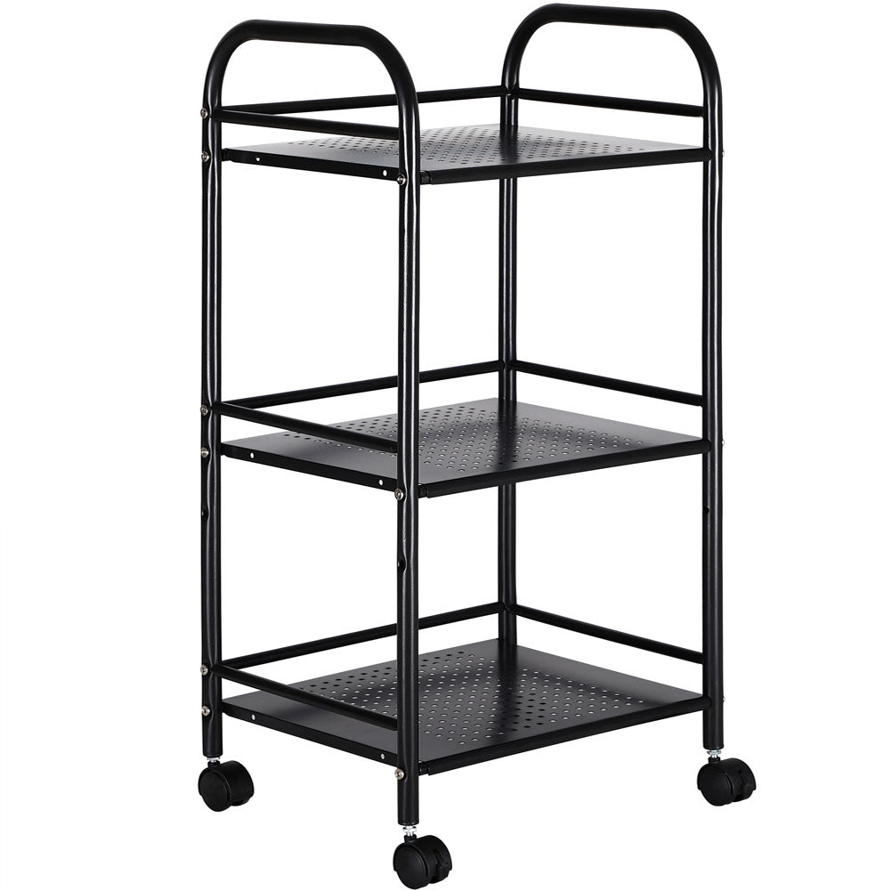 Carrello Estetista 3 Ripiani in Metallo Nero 4 Ruote Arredo Bagno Salvaspazio