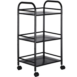 Carrello Estetista 3 Ripiani in Metallo Nero 4 Ruote Arredo Bagno Salvaspazio