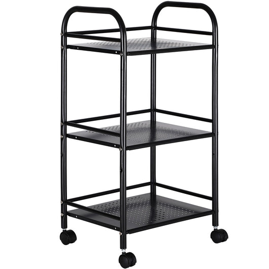 Carrello Estetista 3 Ripiani in Metallo Nero 4 Ruote Arredo Bagno Salvaspazio