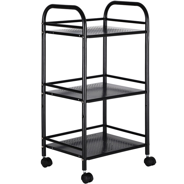 Carrello Estetista 3 Ripiani in Metallo Nero 4 Ruote Arredo Bagno Salvaspazio