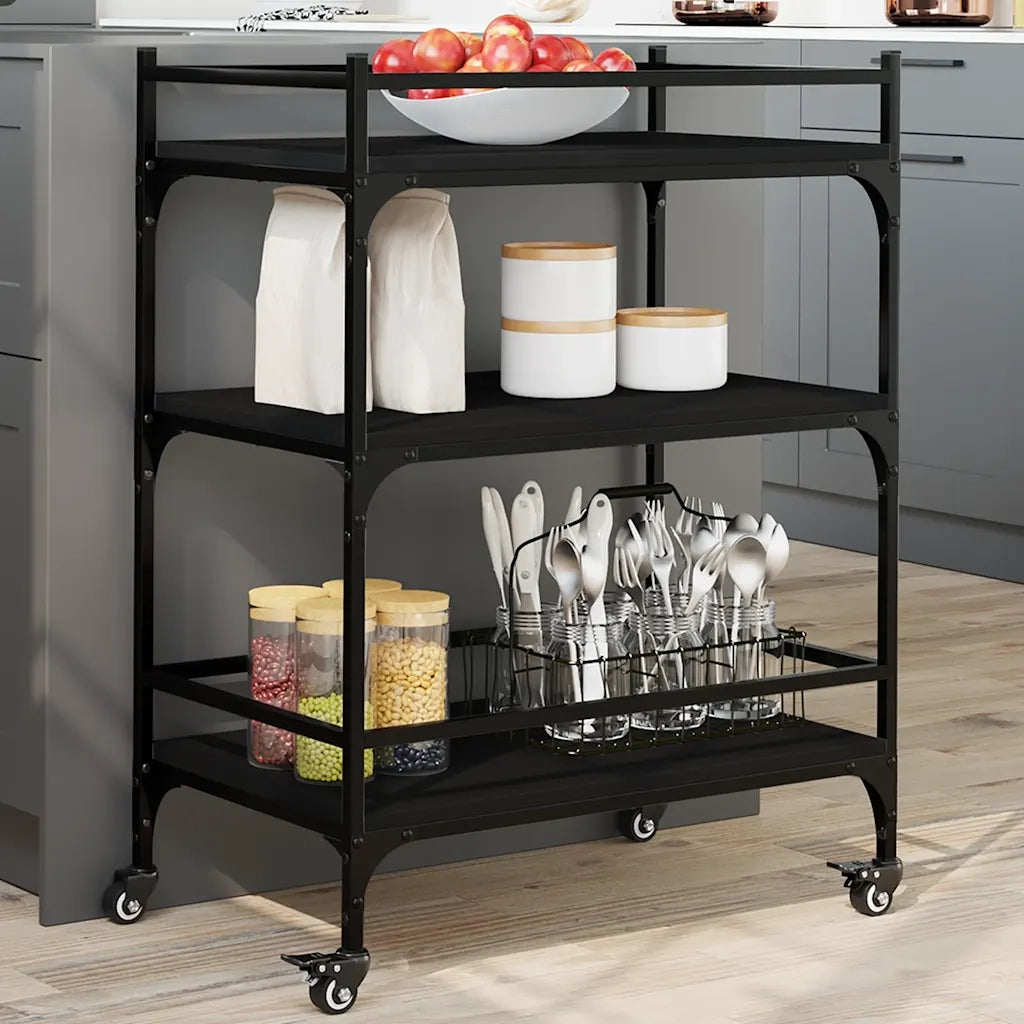 Carrello da Cucina-Scaffale per Cucina Nero 65x40x86,5 cm in Legno Multistrato