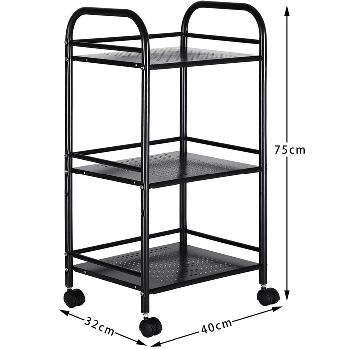 Carrello Estetista 3 Ripiani in Metallo Nero 4 Ruote Arredo Bagno Salvaspazio
