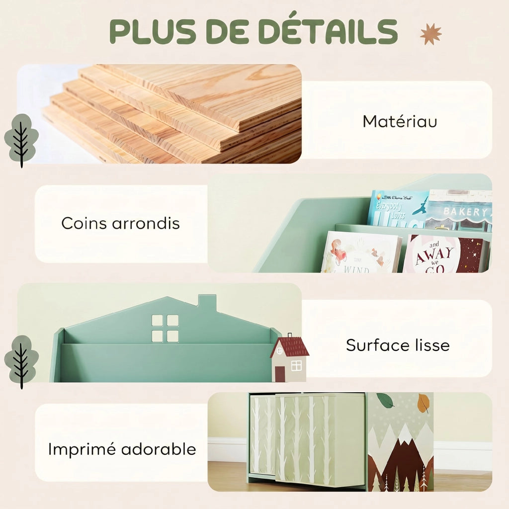 Libreria bambini ¨C zephmum ¨C legno, multistrato, verde, con cassetti
