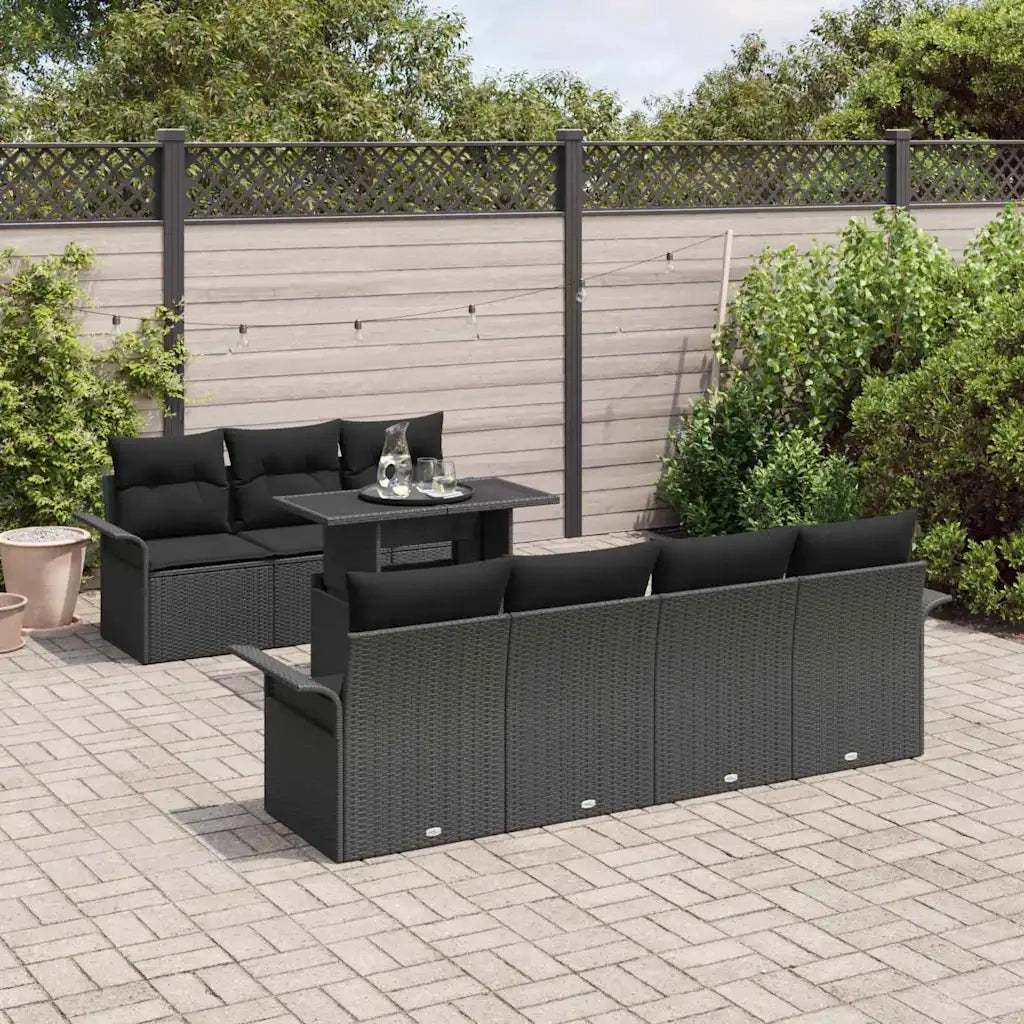 Set Divano da Giardino 8 pcs Nero Rattan in Polipropilene