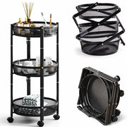 Carrello Pieghevole Salvaspazio Nero con 3 Ripiani Organizer Versatile 88x35cm