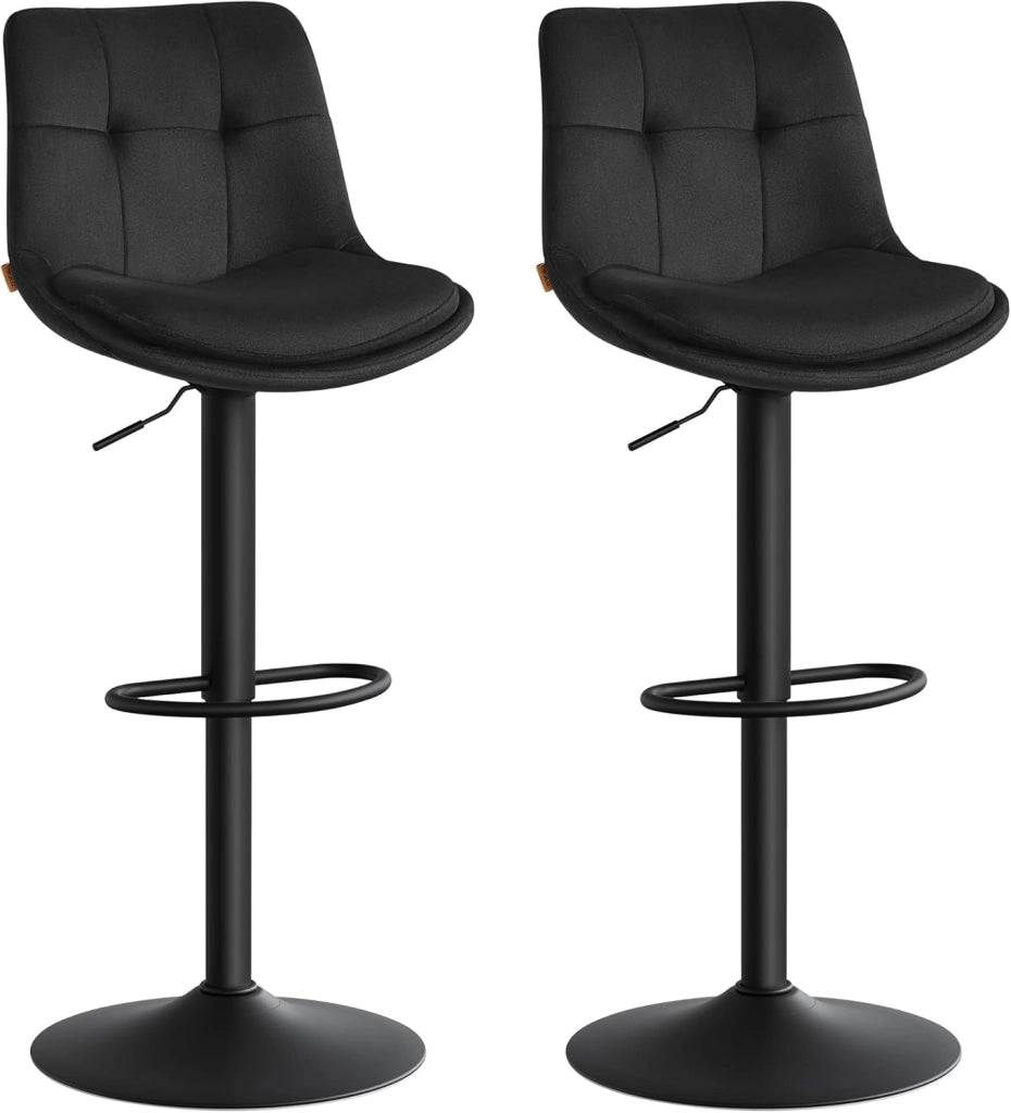 VASAGLE Set di 2 Sgabelli da Bar, Sedie da Bar Girevoli Regolabili in Altezza, PU Trapunta, Sedie da Cucina con Schienale e Poggiapiedi, Sala da Pranzo, Bancone, Acciaio, Grigio Tortora LJB095G01