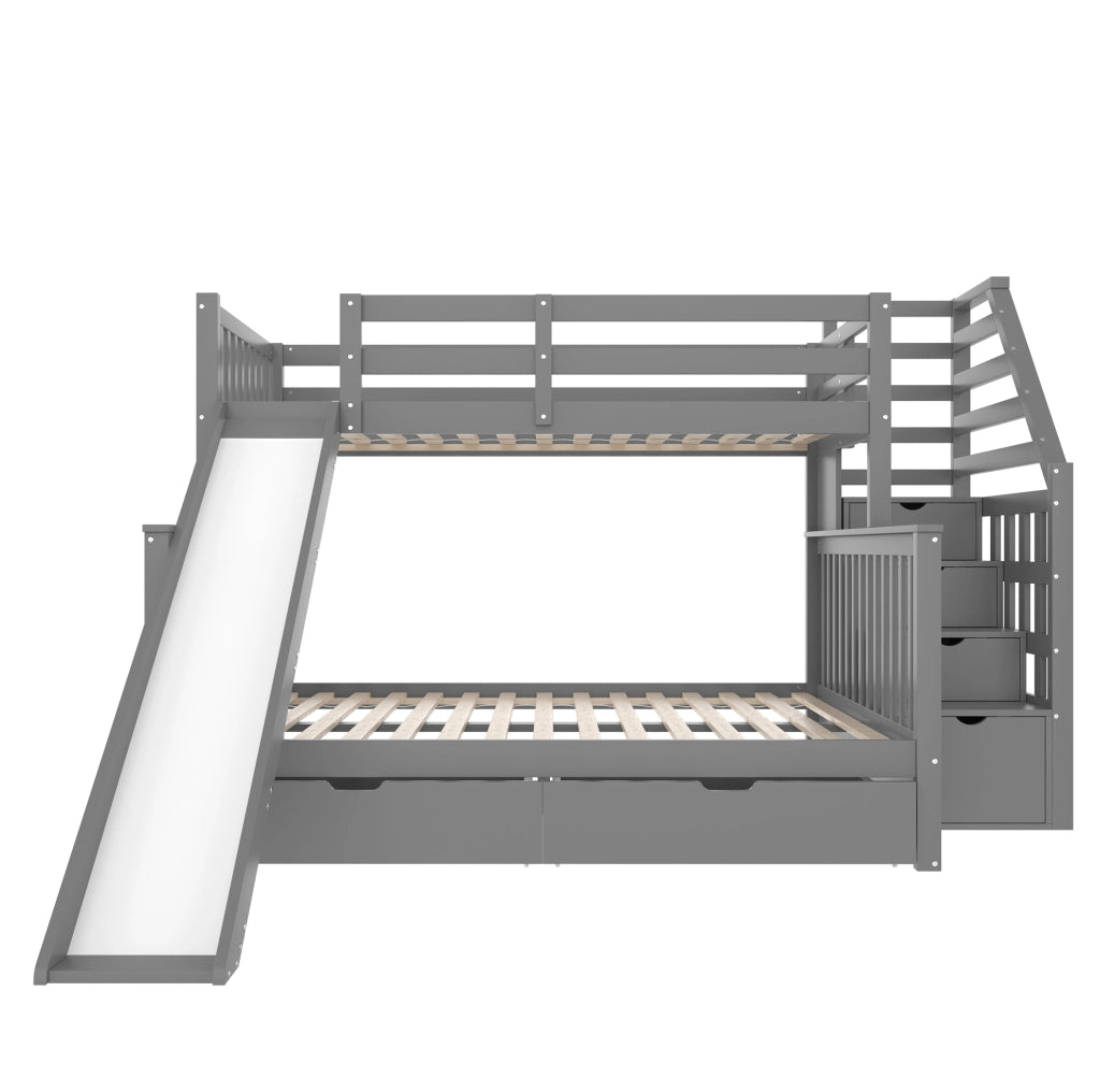 Letto a castello con scivolo e cassetti; 90x200/140x200 cm; grigio