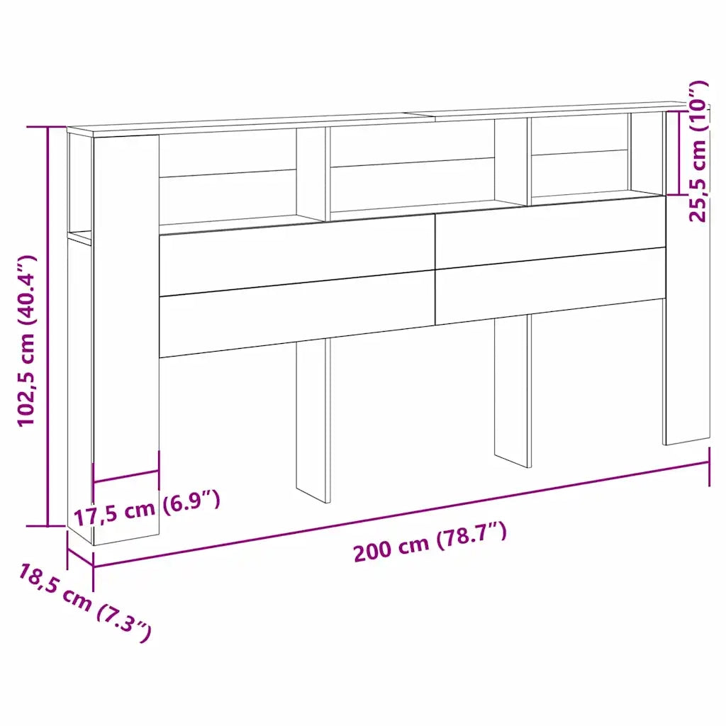 Testiera | Testata del letto Rovere Nero 200 x 18,5 x 102,5 cm