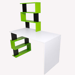 Scrivania Libreria 7 Ripiani Tavolo Porta Pc Computer Legno Casa Ufficio Verde