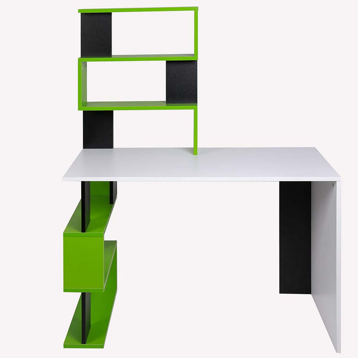 Scrivania Libreria 7 Ripiani Tavolo Porta Pc Computer Legno Casa Ufficio Verde