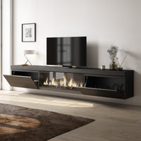 Mobile TV Soggiorno, 267x35x45cm, TV di grande formato, Camino elettrico XXL, da appendere, Nero RF3602