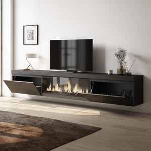 Mobile TV Soggiorno, 267x35x45cm, TV di grande formato, Camino elettrico XXL, da appendere, Nero RF3602