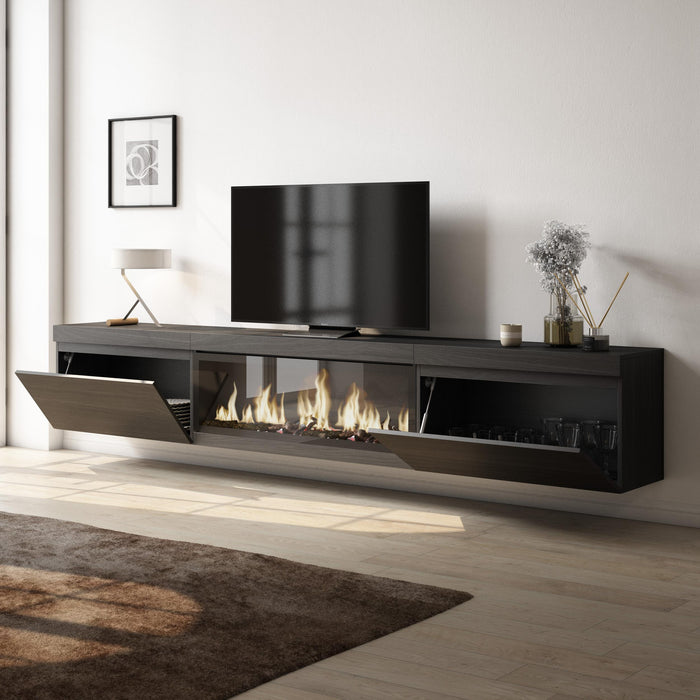 Mobile TV Soggiorno, 267x35x45cm, TV di grande formato, Camino elettrico XXL, da appendere, Nero RF3602