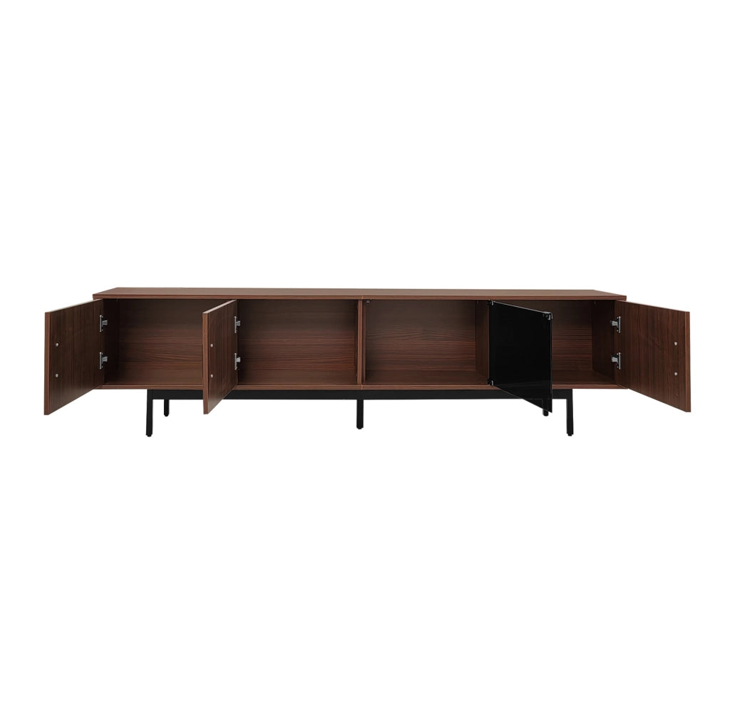 Mobile TV 200x35x53 cm con LED via Bluetooth e app in MDF e truciolare nero e marrone noce