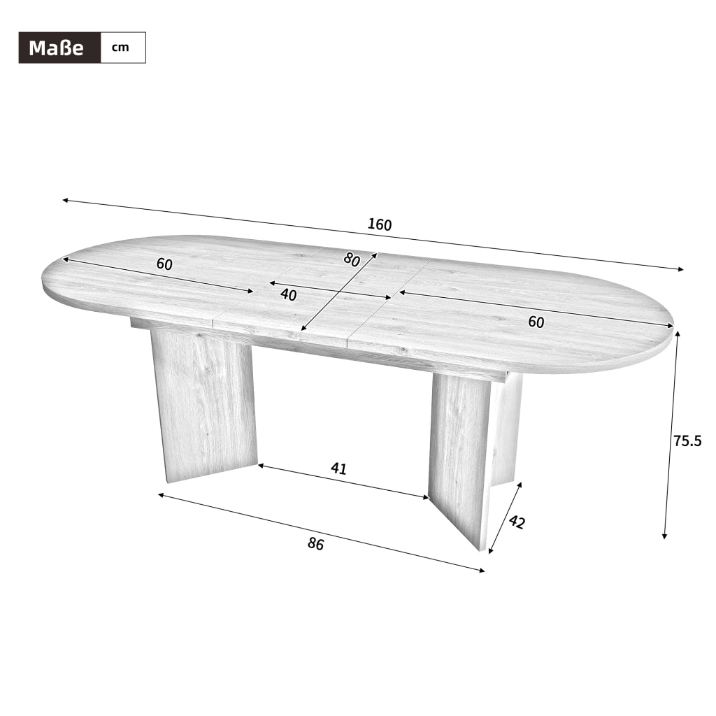 Tavolo da pranzo allungabile 120/160 × 80 cm in MDF color noce, per 4–8 persone, con angoli arrotondati