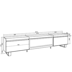 Mobile TV Soggiorno, 267x35x57cm, TV di grande formato, Camino elettrico XXL, Design industriale, grigio cemento RF3605