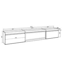 Mobile TV Soggiorno, 267x35x45cm, TV di grande formato, Camino elettrico XXL, da appendere, grigio cemento RF3606