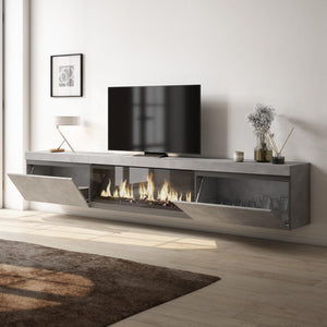 Mobile TV Soggiorno, 267x35x45cm, TV di grande formato, Camino elettrico XXL, da appendere, grigio cemento RF3606