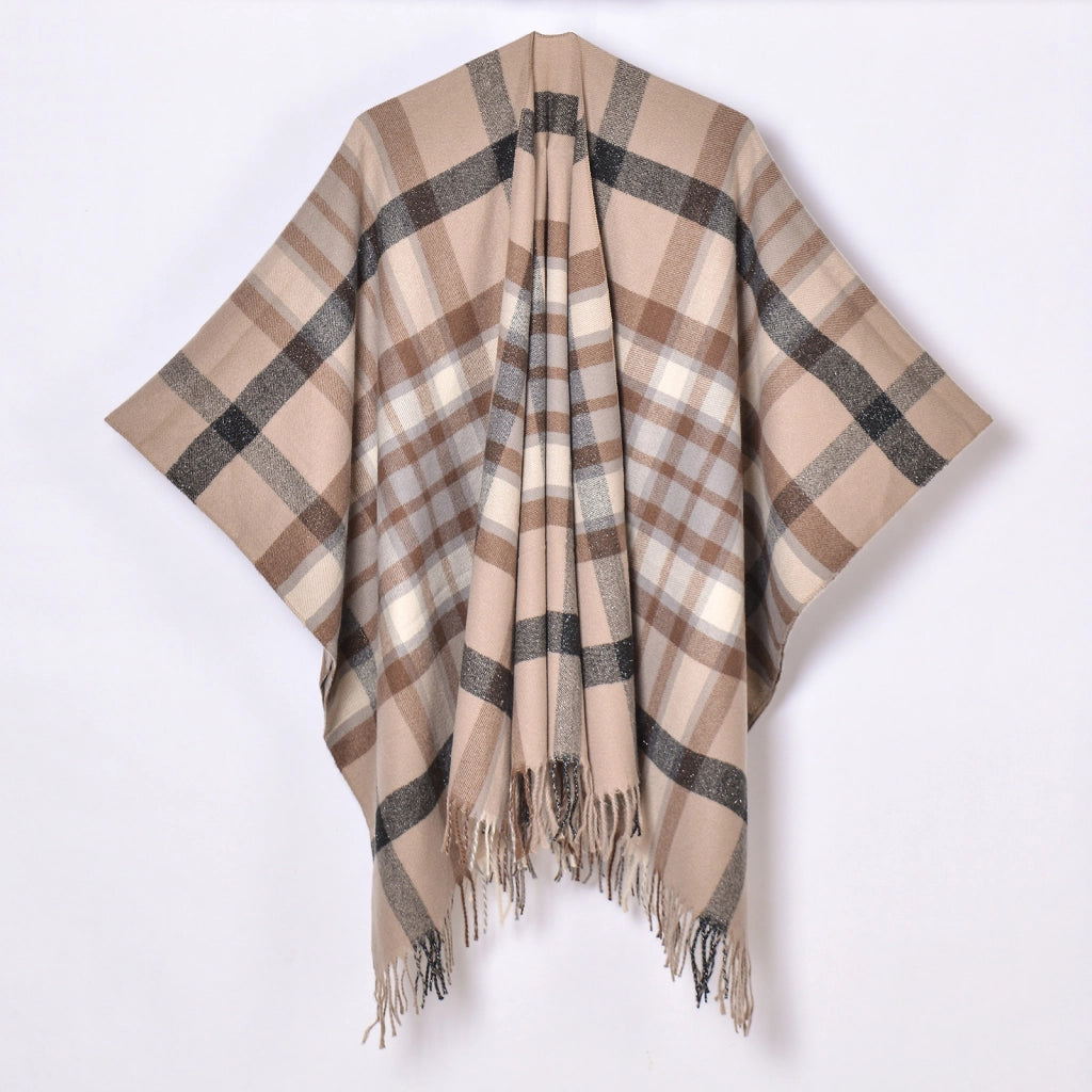 Nuovo scialle diviso con nappe, sciarpa semplice a quadri jacquard da donna