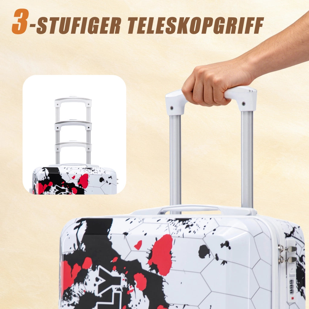 Valigie rigide set da 3 pezzi da viaggio con ruote doppie silenziose e lucchetto a combinazione in PC nero