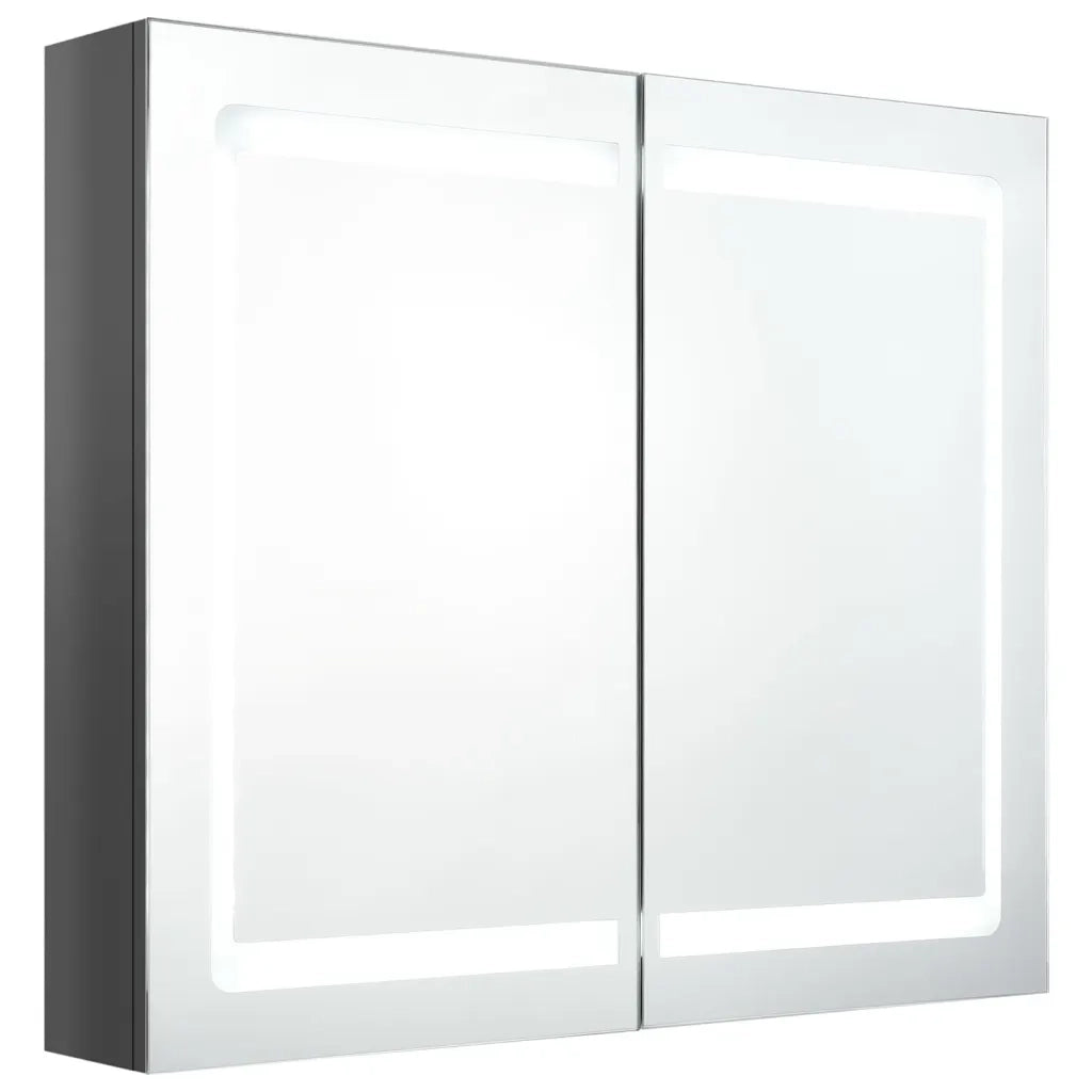 Armadietto Bagno con Specchio e LED-Mobile bagno con specchio Grigio Lucido 80x12x68 cm