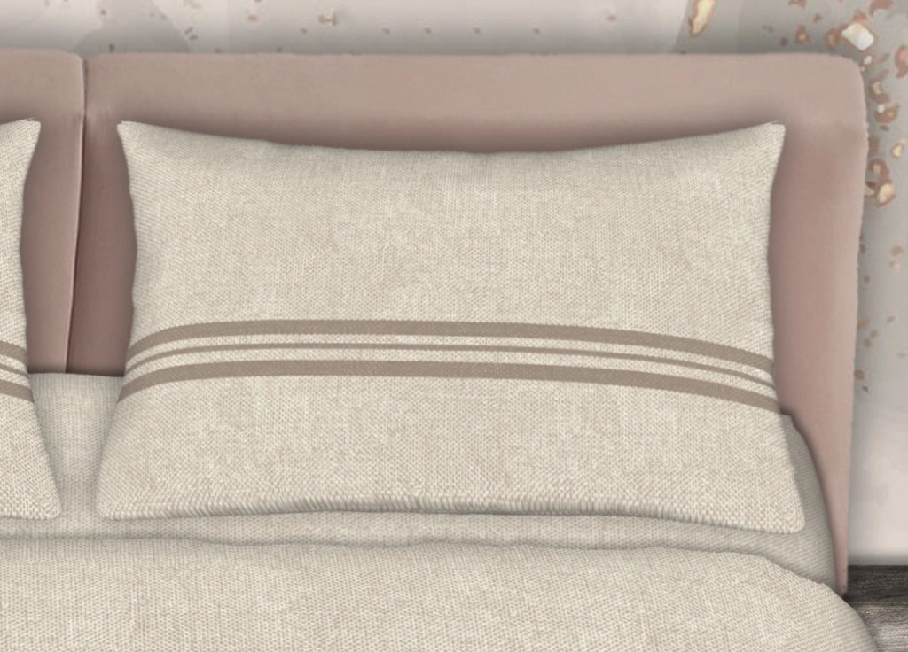 Completo Lenzuola Stiro Facile 100% Cotone Made Italy Effetto Seta Disegno Easy - Matrimoniale - Beige