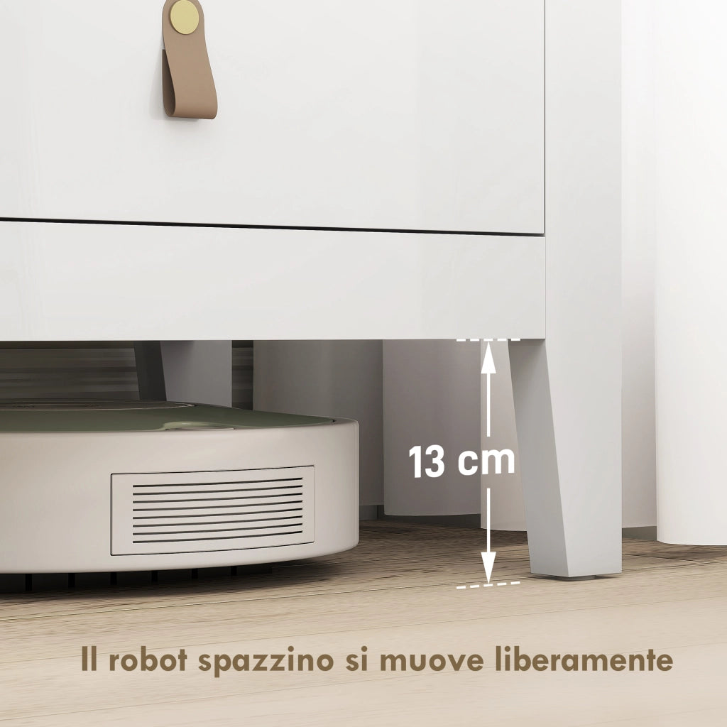 Cassettiera 6 Cassetti con Maniglie in Similpelle ¨C Zephmum ¨C 120x40x78 cm Bianco