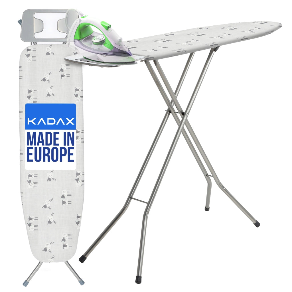 Asse da stiro KADAX 110x30cm pieghevole con supporto per ferro da stiro, piccola e robusta.