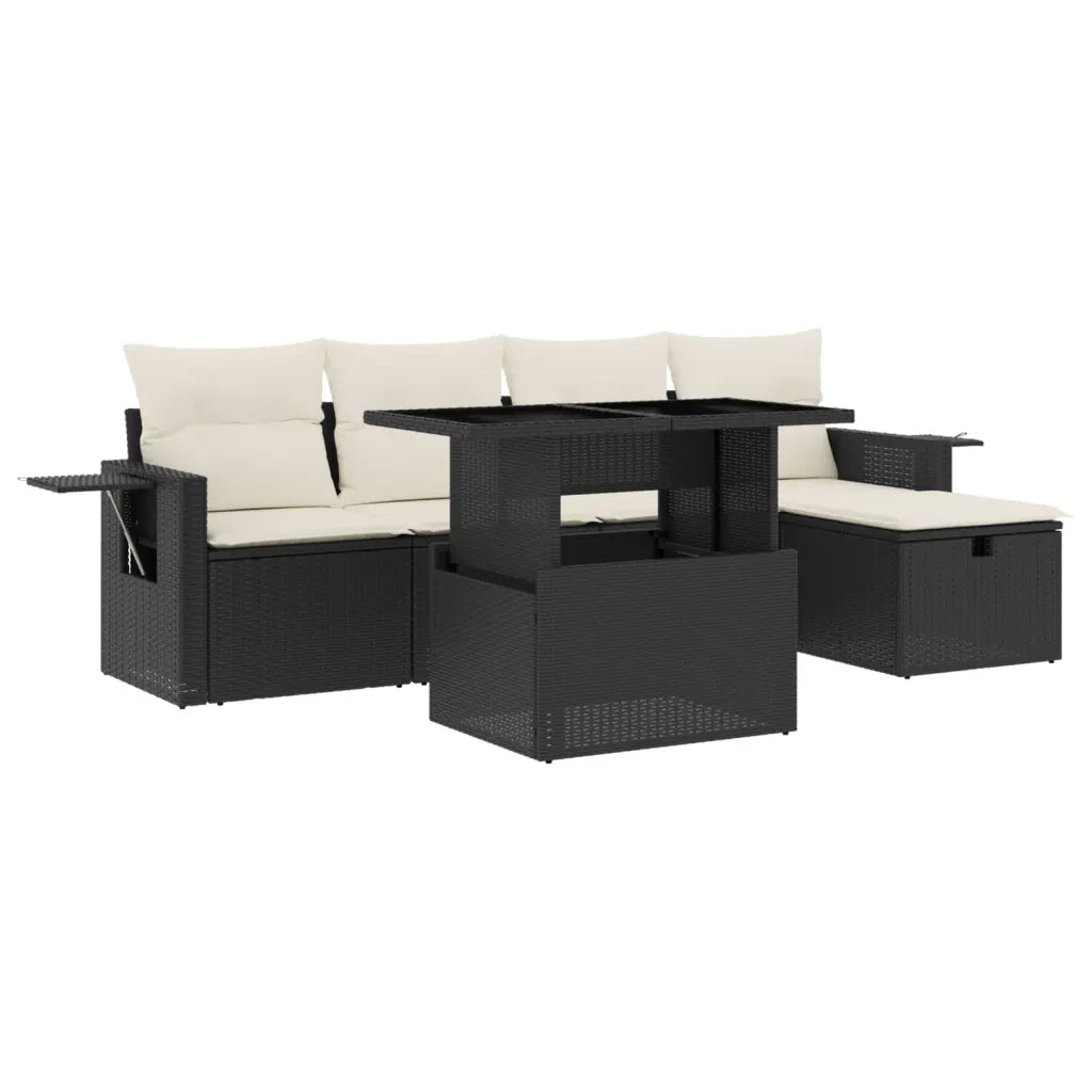 Set Divano da Giardino 6 pz con Cuscini Nero in Polyrattan