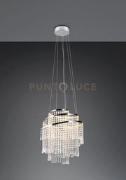 POMP SOSPENSIONE GRANDE LED  38W 5500lm, 2700 - 6500K METALLO CROMATO E PENDENTI CON TELECOMANDO MULTIFUNZIONE D. 48CM DIMMERABILE