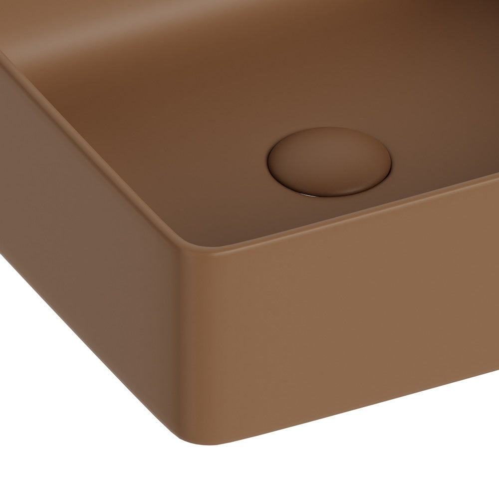 Lavabo d'appoggio quadrato in ceramica da 36x36 cm marrone - Serie Nature