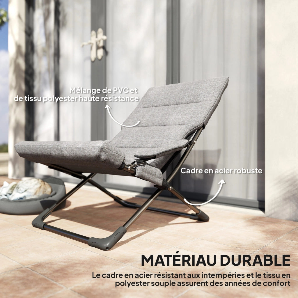 Sedia pieghevole da giardino con cuscino e braccioli ¨C zephmum ¨C grigio