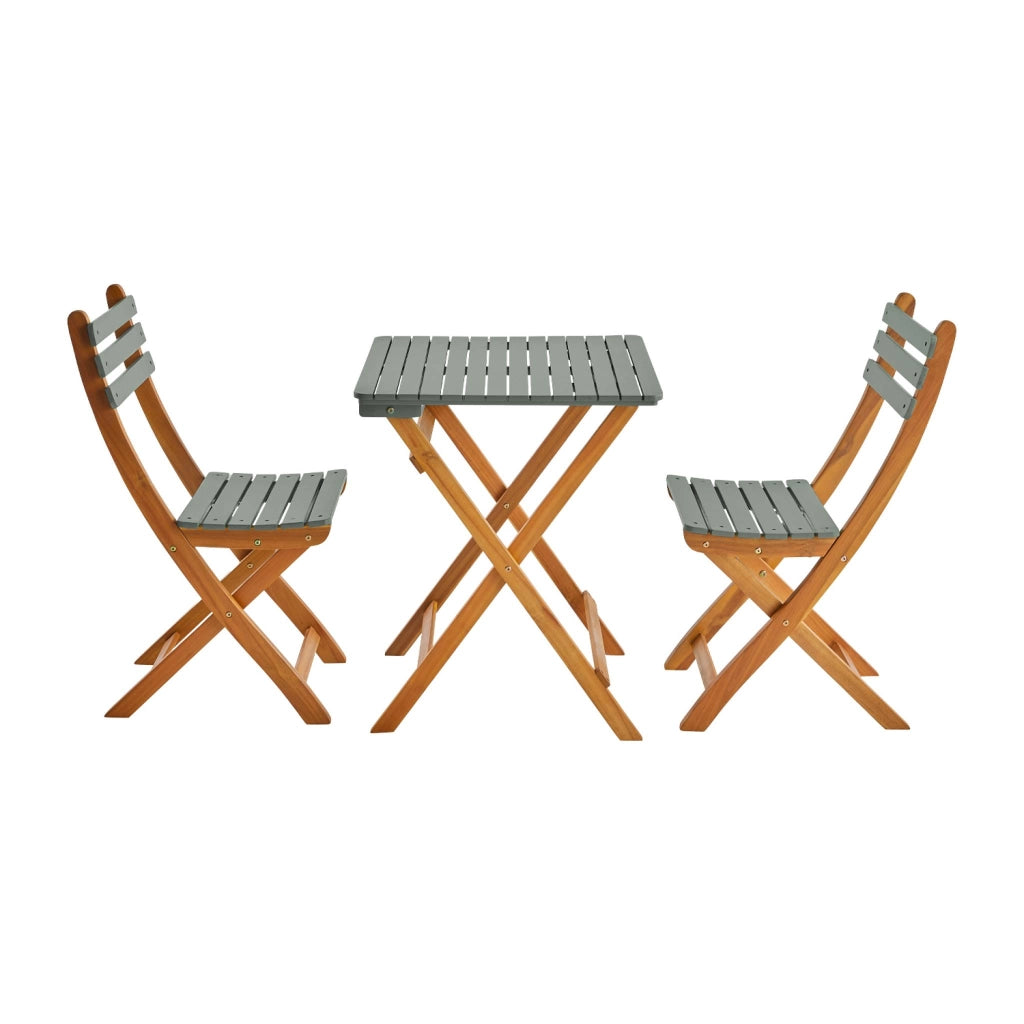 Set tavolo da giardino in legno di acacia con 2 sedie pieghevoli,