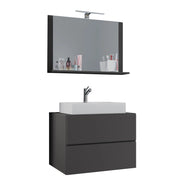 Luce di Ezooza Mobile Sospeso con 2 cassetti Large con lavabo in ceramica di alta qualità e specchio, Antracite , lavabo Bianco
