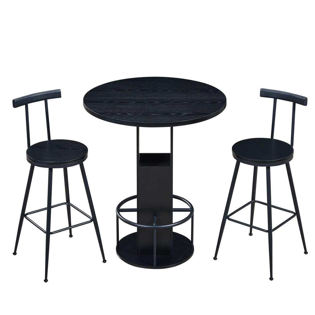 Set Tavolo Bar Rotondo e 2 Sgabelli ¨C Xylo ¨C Legno e Metallo, Nero