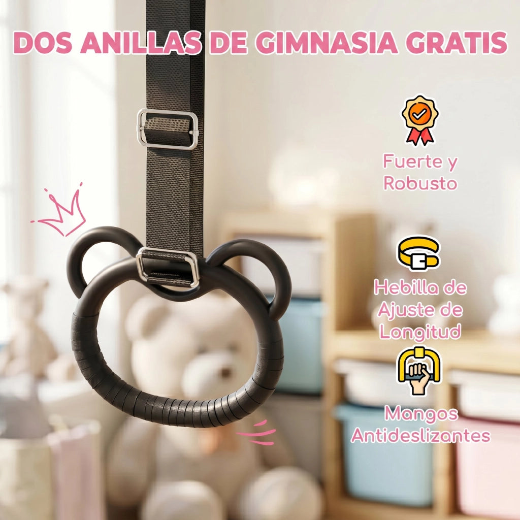 Sbarra per ginnastica bambini regolabile in 5 livelli con anelli pieghevole ¨C Zephmum ¨C Rosa