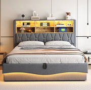 Letto imbottito 180x200 cm con LED, USB e vano contenitore