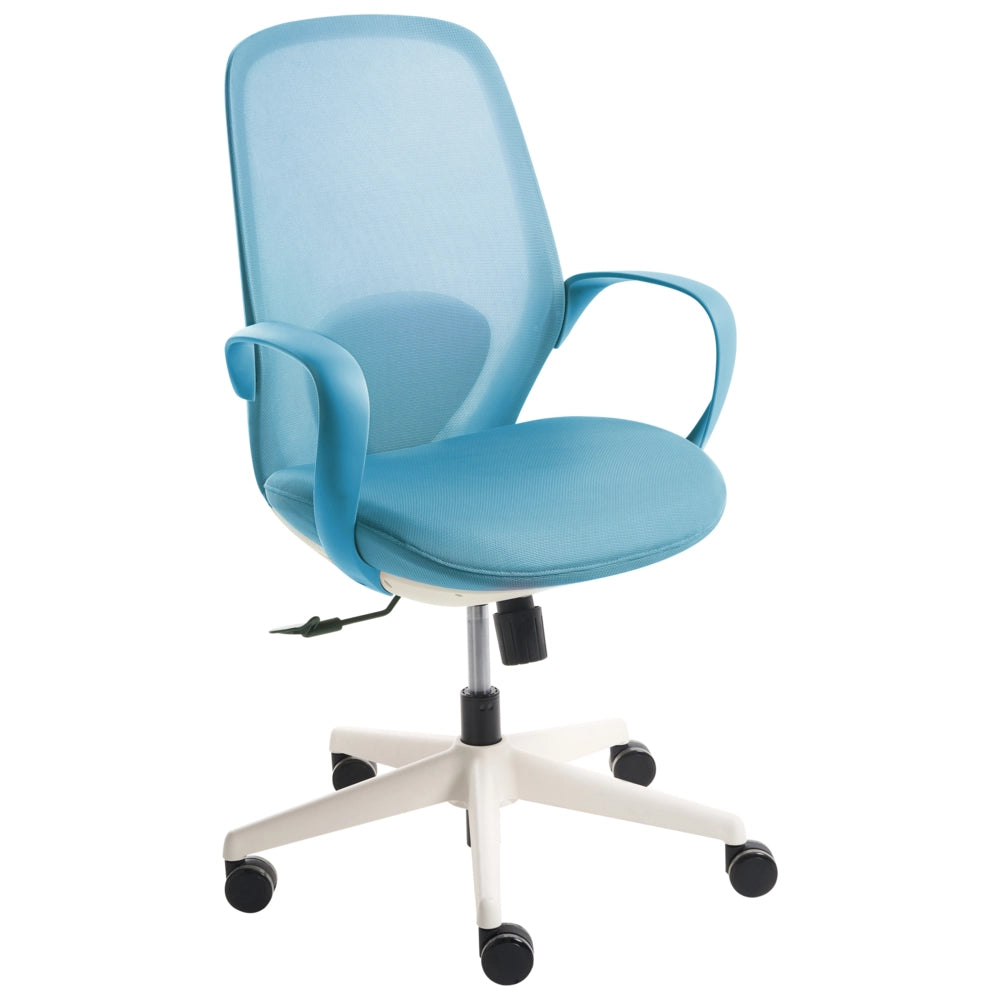 Sedia da ufficio in rete blu Base girevole Braccioli Schienale reclinabile Altezza regolabile Seduta in schiuma modellata PU Ufficio domestico Open space