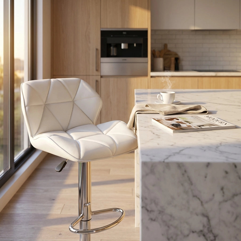 Sgabello Moderno per Sala da Pranzo in Ecopelle Metallo cm 48x44x106 - PETER
