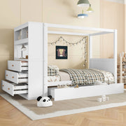 Letto singolo per bambini con contenitore laterale e 5 cassetti 90x200 cm