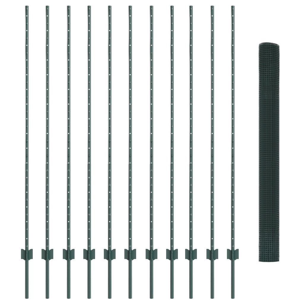 Recinzione in rete saldata con 11 post U Verde 1.6x25 m Acciaio