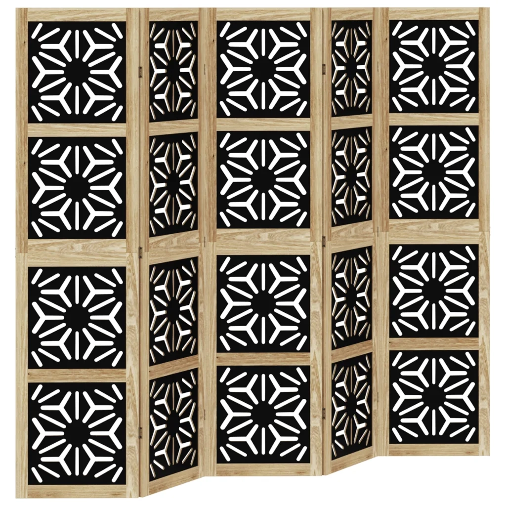 Divisorio Ambienti | Divider per stanze | Paravento 5 Pannelli Marrone e nero Legno di Paulownia