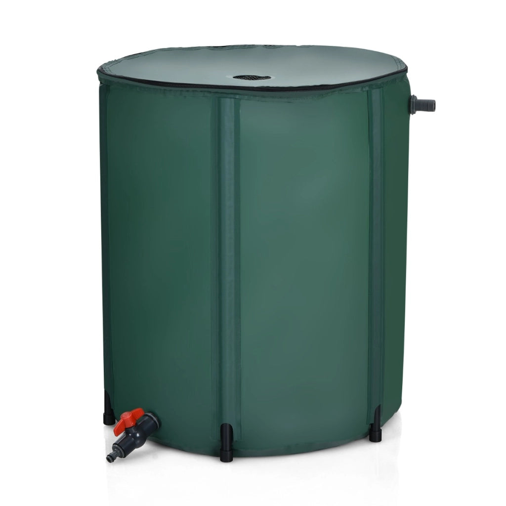 Bidone pieghevole 225 L per acqua piovana con tappo filtro, Cisterna acqua per giardino con valvola a rete Verde-Attrezzi da giardino