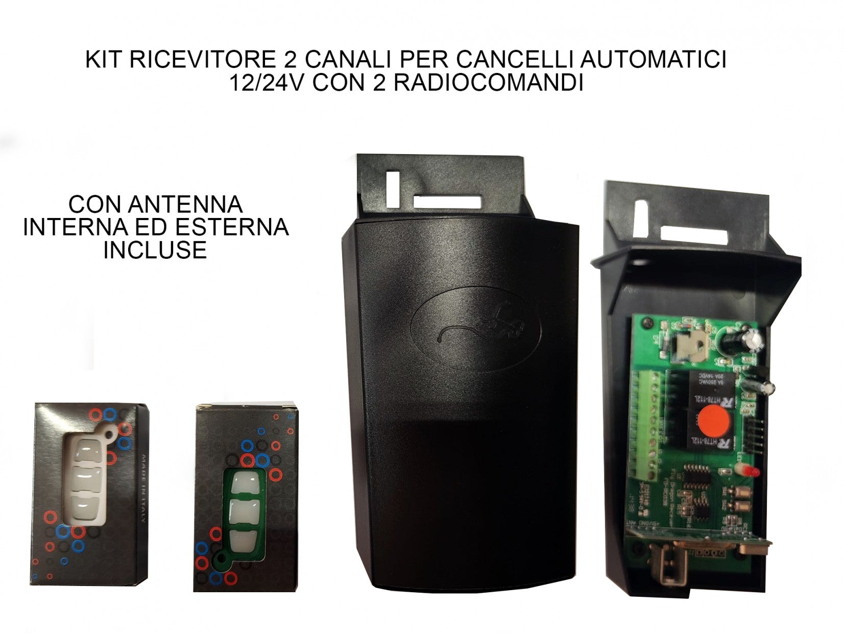 KIT RICEVENTE RICEVITORE 2 CANALI PER CANCELLI AUTOMATICI 12-24 VAC CON RADIOCOMANDI